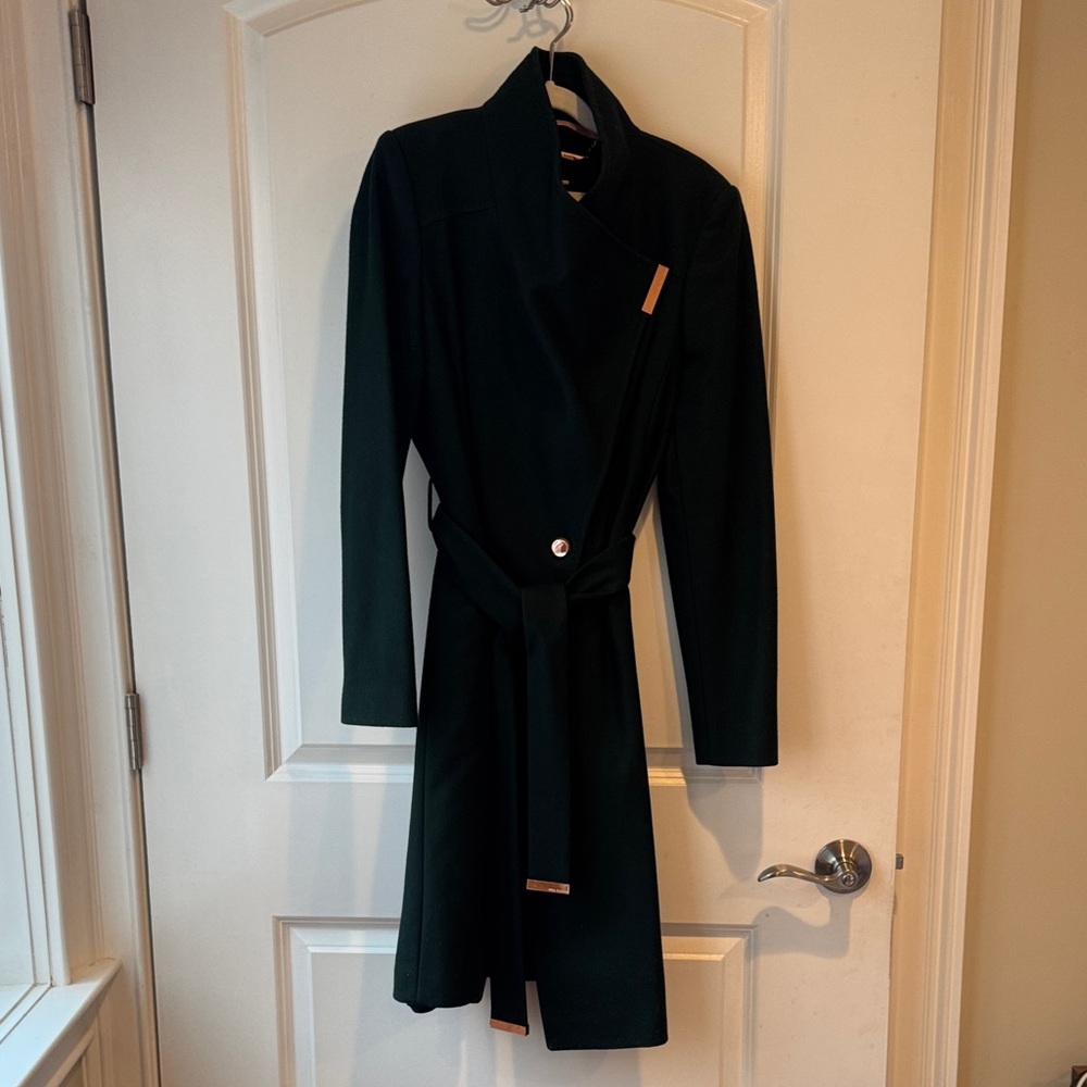 Ted Baker Belted Wool Wrap Coat - Dark Green